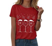 Générique T-Shirt Femme Noël Manches Courtes Col Rond - Impression Complète Père Noël en Traîneau et Flocons de Neige - Haut Léger Confortable pour Les Fêtes