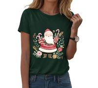 Générique T-Shirt Femme Noël Manches Courtes Col Rond - Impression Complète Père Noël en Traîneau et Flocons de Neige - Haut Léger Confortable pour Les Fêtes