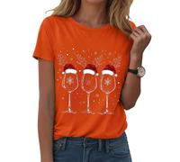 Générique T-Shirt Femme Noël Manches Courtes Col Rond - Impression Complète Père Noël en Traîneau et Flocons de Neige - Haut Léger Confortable pour Les Fêtes