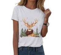 Générique T-Shirt Femme Noël Manches Courtes Col Rond - Impression Complète Père Noël en Traîneau et Flocons de Neige - Haut Léger Confortable pour Les Fêtes