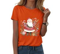 Générique T-Shirt Femme Noël Manches Courtes Col Rond - Impression Complète Père Noël en Traîneau et Flocons de Neige - Haut Léger Confortable pour Les Fêtes