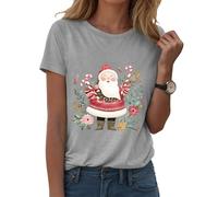 Générique T-Shirt Femme Noël Manches Courtes Col Rond - Impression Complète Père Noël en Traîneau et Flocons de Neige - Haut Léger Confortable pour Les Fêtes