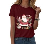 Générique T-Shirt Femme Noël Manches Courtes Col Rond - Impression Complète Père Noël en Traîneau et Flocons de Neige - Haut Léger Confortable pour Les Fêtes