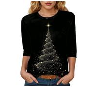 Générique T-Shirt Femme Noël Manches Courtes Style Campagne - Motif Champêtre de Oiseaux Hivernaux et Branches Givrées - Col Rond Confortable pour Un Noël Rustique
