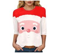 Générique T-Shirt Femme Noël Manches Courtes Style Campagne - Motif Champêtre de Oiseaux Hivernaux et Branches Givrées - Col Rond Confortable pour Un Noël Rustique