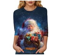 Générique T-Shirt Femme Noël Manches Courtes Style Campagne - Motif Champêtre de Oiseaux Hivernaux et Branches Givrées - Col Rond Confortable pour Un Noël Rustique