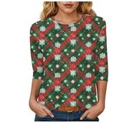 Générique T-Shirt Femme Noël Manches Courtes Style Campagne - Motif Champêtre de Oiseaux Hivernaux et Branches Givrées - Col Rond Confortable pour Un Noël Rustique