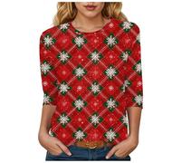 Générique T-Shirt Femme Noël Manches Courtes Style Campagne - Motif Champêtre de Oiseaux Hivernaux et Branches Givrées - Col Rond Confortable pour Un Noël Rustique