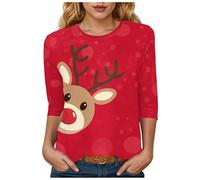 Générique T-Shirt Femme Noël Manches Courtes Style Campagne - Motif Champêtre de Oiseaux Hivernaux et Branches Givrées - Col Rond Confortable pour Un Noël Rustique