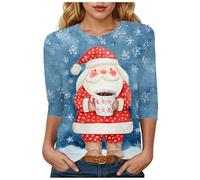 Générique T-Shirt Femme Noël Manches Courtes Style Campagne - Motif Champêtre de Oiseaux Hivernaux et Branches Givrées - Col Rond Confortable pour Un Noël Rustique