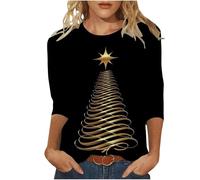 Générique T Shirt Femme Noel Manches Courtes Top Women Vogue Manche 3/4 Noel T Shirt Grande Taille Training Bouffant Femme Imprimée Comfy Col pour Les Vacances