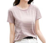 Générique T-Shirt Femme Style Coréen Rétro à Rayures Coupe Ample Col Rond Manches Courtes Design Moderne Contrasté (XXXXL)