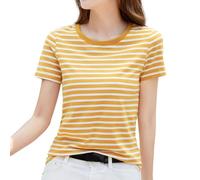 Générique T-Shirt Femme Style Coréen Rétro à Rayures Coupe Ample Col Rond Manches Courtes Design Moderne Contrasté (Yellow, L)