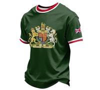 Générique T-Shirt Homme à Manches Courtes Col Côtelé Contrasté 3D Imprimé Blason Royal pour Saint-Georges Day T-Shirt De Sport Bord Contrasté sur Manches Tissu Doux Respirant Printemps été