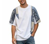 Générique T-Shirt Homme Coupe Ample Tendance à Manches Courtes Patchwork Bandana pour Printemps été Y2k Oversized Streetwear T-Shirt De Sport Décontractés Tissu Doux Respirant