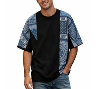 Générique T-Shirt Homme Coupe Ample Tendance à Manches Courtes Patchwork Bandana pour Printemps été Y2k Oversized Streetwear T-Shirt De Sport Décontractés Tissu Doux Respirant