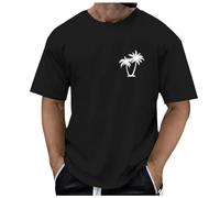 Générique T-Shirt Homme Ete Oversized Coton Col Rond T-Shirts à Manches Courtes Décontracté avec Imprimé Au Verso Cocotier Vague Marine T Shirt Vintage Basique Casual Coupe Ample Tops