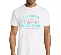 Générique T-Shirt Homme Humour “À la Maison C’est Papa Qui Commande Quand Maman n'est Pas là” - Cadeau Papa Taille S