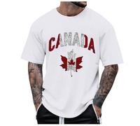Générique T-Shirt Homme Male Spring and Summer National Day Celebration Casual Distressed Partial Print Shirt Round Neck Short Sleeve Top (White, XS)