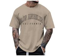 Générique T Shirt Homme Manches Courtes Imprimé Los Angeles Lettre Col Rond Style Casual City Mode Urbain Haut Tendance Respirant(Khaki, XL)