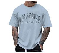 Générique T Shirt Homme Manches Courtes Imprimé Los Angeles Lettre Col Rond Style Casual City Mode Urbain Haut Tendance Respirant(Blue, S)