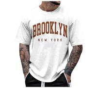Générique T Shirt Homme Manches Courtes Imprimé New York Lettre Col Rond City Style Casual Mode Urbain Tendance Haut(White, XL)