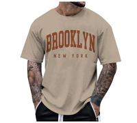 Générique T Shirt Homme Manches Courtes Imprimé New York Lettre Col Rond City Style Casual Mode Urbain Tendance Haut(Khaki, L)