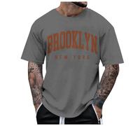 Générique T Shirt Homme Manches Courtes Imprimé New York Lettre Col Rond City Style Casual Mode Urbain Tendance Haut(Grey, XL)