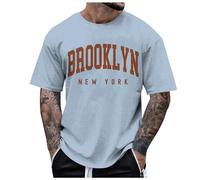 Générique T Shirt Homme Manches Courtes Imprimé New York Lettre Col Rond City Style Casual Mode Urbain Tendance Haut(Blue, M)