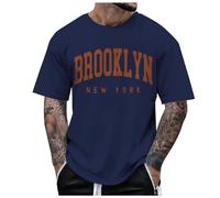 Générique T Shirt Homme Manches Courtes Imprimé New York Lettre Col Rond City Style Casual Mode Urbain Tendance Haut(Navy, L)