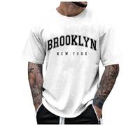 Générique T Shirt Homme Manches Courtes Imprimé New York Lettre Col Rond Style Casual City Mode Voyage Haut Respirant Tendance(White, M)