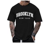 Générique T Shirt Homme Manches Courtes Imprimé New York Lettre Col Rond Style Casual City Mode Voyage Haut Respirant Tendance(Black, S)