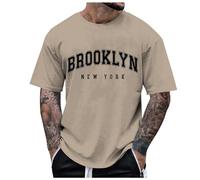 Générique T Shirt Homme Manches Courtes Imprimé New York Lettre Col Rond Style Casual City Mode Voyage Haut Respirant Tendance(Khaki, M)