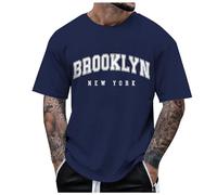 Générique T Shirt Homme Manches Courtes Imprimé New York Lettre Col Rond Style Casual City Mode Voyage Haut Respirant Tendance(Navy, M)