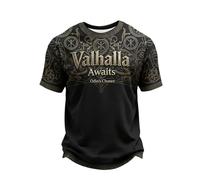 Générique T-Shirt Homme Mythologie Nordique et Scandinave Tee-Shirt Imprimé Guerrier Style Barbare et Celte Chemise Moyen Âge à Manches Courtes Col Rond Tenue de Supporter Football Vêtement D'Été