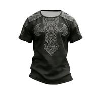 Générique T-Shirt Homme Mythologie Nordique et Scandinave Tee-Shirt Imprimé Guerrier Style Barbare et Celte Chemise Moyen Âge à Manches Courtes Col Rond Tenue de Supporter Football Vêtement D'Été