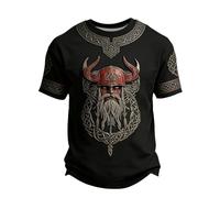 Générique T-Shirt Homme Mythologie Nordique et Scandinave Tee-Shirt Imprimé Guerrier Style Barbare et Celte Chemise Moyen Âge à Manches Courtes Col Rond Tenue de Supporter Football Vêtement D'Été
