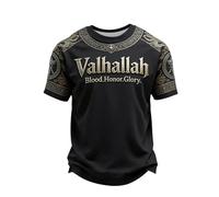 Générique T-Shirt Homme Mythologie Nordique et Scandinave Tee-Shirt Imprimé Guerrier Style Barbare et Celte Chemise Moyen Âge à Manches Courtes Col Rond Tenue de Supporter Football Vêtement D'Été