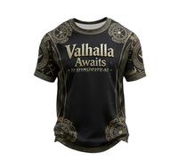 Générique T-Shirt Homme Mythologie Nordique et Scandinave Tee-Shirt Imprimé Guerrier Style Barbare et Celte Chemise Moyen Âge à Manches Courtes Col Rond Tenue de Supporter Football Vêtement D'Été