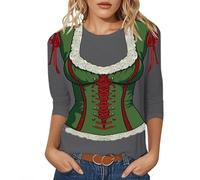 Générique T-Shirt imprimé Traditionnel Bavarois de l'Oktoberfest pour Femme - Hauts décontractés et Tendance à Manches Sept-Quarts avec col en Rond - Dirndl Chemisier de Tous Les Jours et fêtes