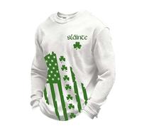Générique T Shirt Irlande Polyester Léger Drapeau Irlandais Vertical et Trèfles Homme Célébration Verte Irlandaise Coupe Manches Longues Ligne de Cou Classique Forme Traditionnelle 2026 White XXL