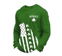 Générique T Shirt Irlande Polyester Léger Drapeau Irlandais Vertical et Trèfles Homme Célébration Verte Irlandaise Coupe Manches Longues Ligne de Cou Classique Forme Traditionnelle 2026 Green XXXL