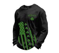 Générique T Shirt Irlande Polyester Léger Drapeau Irlandais Vertical et Trèfles Homme Célébration Verte Irlandaise Coupe Manches Longues Ligne de Cou Classique Forme Traditionnelle 2026 Black M