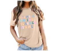 Générique T Shirt Manche Longue Femme T-Shirt décontracté et Polyvalent avec Lettres imprimées pour la journée des Enseignants de la Saison Scolaire(Khaki,XL)