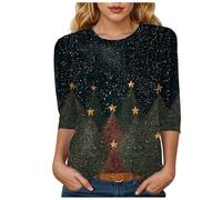 Générique T Shirt Manches 3/4 De Noël en Coton Vêtement Confortable Léger Humoristique Le Haut Confortable pour Une Soirée Cocooning en Hiver Ou Un Look Décontracté pour Noël