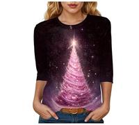 Générique T Shirt Manches 3/4 De Noël en Coton Vêtement Confortable Léger Humoristique Le Haut Confortable pour Une Soirée Cocooning en Hiver Ou Un Look Décontracté pour Noël