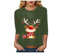 Générique T Shirt Manches 3/4 De Noël en Maille Vêtement Agréable À Porter Tendance Le Haut Confortable pour Une Soirée Cocooning en Hiver Ou Un Look Décontracté pour Noël