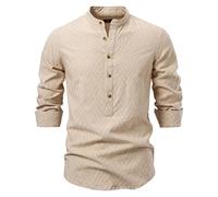 Générique T-Shirt Manches Longues Homme Uni Haut Col Rond avec Boutons et Design Respirant Coupe Easy Sweat pour Moments Détente Sorties Après-midi