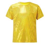 Générique T-Shirt Métallisé Enfant Fille Garçon Haut Manches Courtes Top Danse Hip Hop Brillant Tenue Danse Modern Jazz Dancewear 2-18 Ans