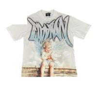 Générique T-Shirt Noir Ample avec Motif d'ange. Confectionné dans Un Tissu Doux Et Confortable, Il Est Orné d'une Inscription Stylisée « Emotion ».-color4||s